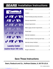 Kenmore Washer/dryer 240 Volts Installation Instructions Manual