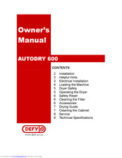Defy AUTODRY 600 Owner's Manual