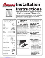 Amana Undercounter dishwasher Installation Instructions Manual
