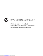 HP Pro Tablet 610 Maintenance And Service Manual