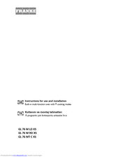 Franke GL 76 M XS Instructions For Use And Installation