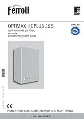 Ferroli OPTIMAX HE PLUS 35 S Instructions For Use, Installation And Maintenance