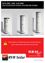 RVR Solar RVR 300L Installation And Operating Instructions Manual
