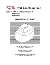 Kobe IS2142SQB Installation Instructions And Operation Manual