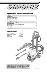 Simoniz High Pressure Washer Operator's Manual