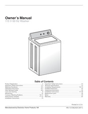 Electrolux 115 V 60 Hz Washer Owner's Manual
