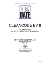 Open Date Equipment CLEANCODE EV II Installation And Operation Manual