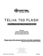 Mitel TELink 700 FLASH Installation And Operation Manual