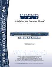 Broadcast Tools SS 4x4 Stereo Audio Matrix Switcher INC Installation And Operation Manual