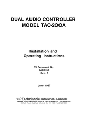 Technisonic Industries Limited TAC-2OOA Installation And Operating Instructions Manual