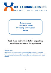 UK Exchangers UKE19-2000 Operating Instructions Manual