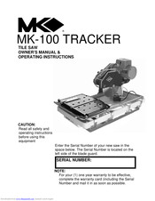 MK Diamond Products MK-100 TRACKER Owner's Manual & Operating Instructions