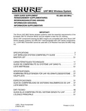 Shure UHF MK2 Series User Manual Supplement