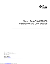Sun Microsystems Netra T4 DC100 Installation And User Manual