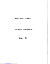 Smeg SA611XA Directions For Use Manual