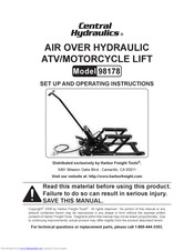 Central Hydraulics 98178 Set Up And Operating Instructions Manual