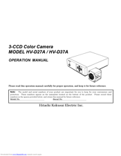 Hitachi Kokusai Electric HV-D27A Operation Manual