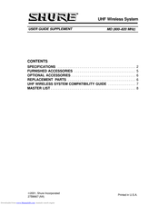 Shure UHF MD User Manual Supplement