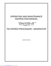 Radica Games DAVID-II 716 Operating And Maintenance Instruction Manual