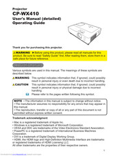 Hitachi CP-WX410 Operating Manual