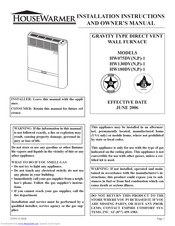 HouseWarmer HW130DVP-1 Installation Instructions And Owner's Manual