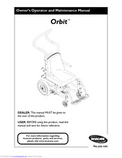 Invacare OrbIt Owner's Operator And Maintenance Manual