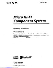Sony HCD-BX5BT - Receiver Operating Instructions Manual