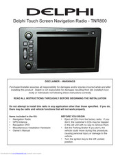 Delphi TNR800 - Navigation System With DVD-ROM Installation Instructions Manual