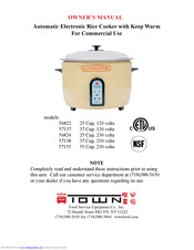 Town Food Service Equipment Ricemaster 57137 Owner's Manual