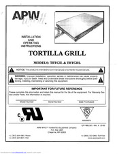 APW Wyott TBTGDL Installation And Operating Instrictions
