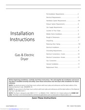 Frigidaire Gas & Electric Dryer Installation Instructions Manual
