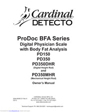 Cardinal Detecto ProDoc BFA PD350 Owner's Manual