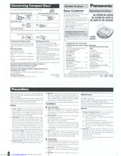 Panasonic SLS332C - PORT. COMPACT DISC Operating Instructions Manual