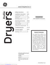 Ge Profile Dryers Use And Care Manual