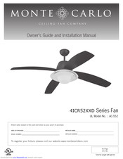 Monte Carlo Fan Company 4ICR52**D Series Owner's Manual And Installation Manual