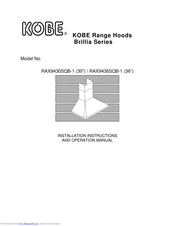 KOBE RA9236SQB-1 Installation Instructions And Operation Manual