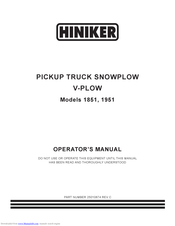 Hiniker V-PLOW 1851 Operator's Manual