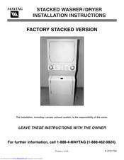 Maytag STACKED WASHER/DRYER Installation Instructions Manual