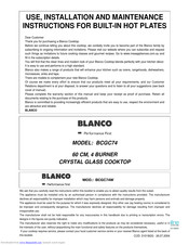 Blanco BCGC74W Use, Installation And Maintenance Instructions