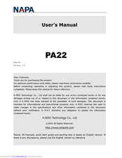 NAPA PA22 User Manual