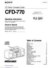 SONY MEGA BASS CFD-550 CD PLAYER USER MANUAL