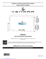 Venmar PRO301 Installation Instructions And User Manual