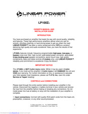 Linear Power LP100Z Owner's Manual And Installation Manual