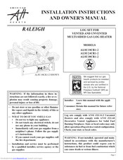American Hearth Raleigh ALSU18CR1-2 Installation Instructions And Owner's Manual