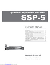 Dynavector SSP-5 Operation Manual