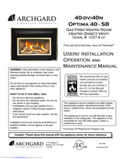 Archgard Optima 40 - SB Installation, Operation And Maintenance Manual