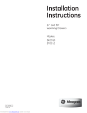 GE Monogram ZTD910 Installation Instructions Manual