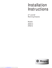 GE Monogram ZKD910 Installation Instructions Manual