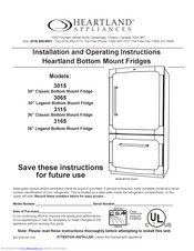 Heartland Appliances Classic 3115 Installation And Operating Instructions Manual