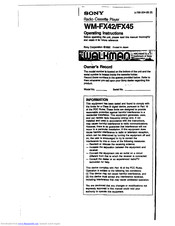Sony WM-FX45 Operating Instructions Manual